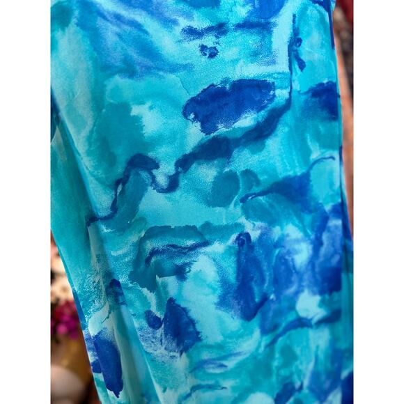 VTG '90s VERSIONS BY L Size 4 Blue Floral Paisley Abstract Sleeveless Midi Dress - Picture 5 of 6